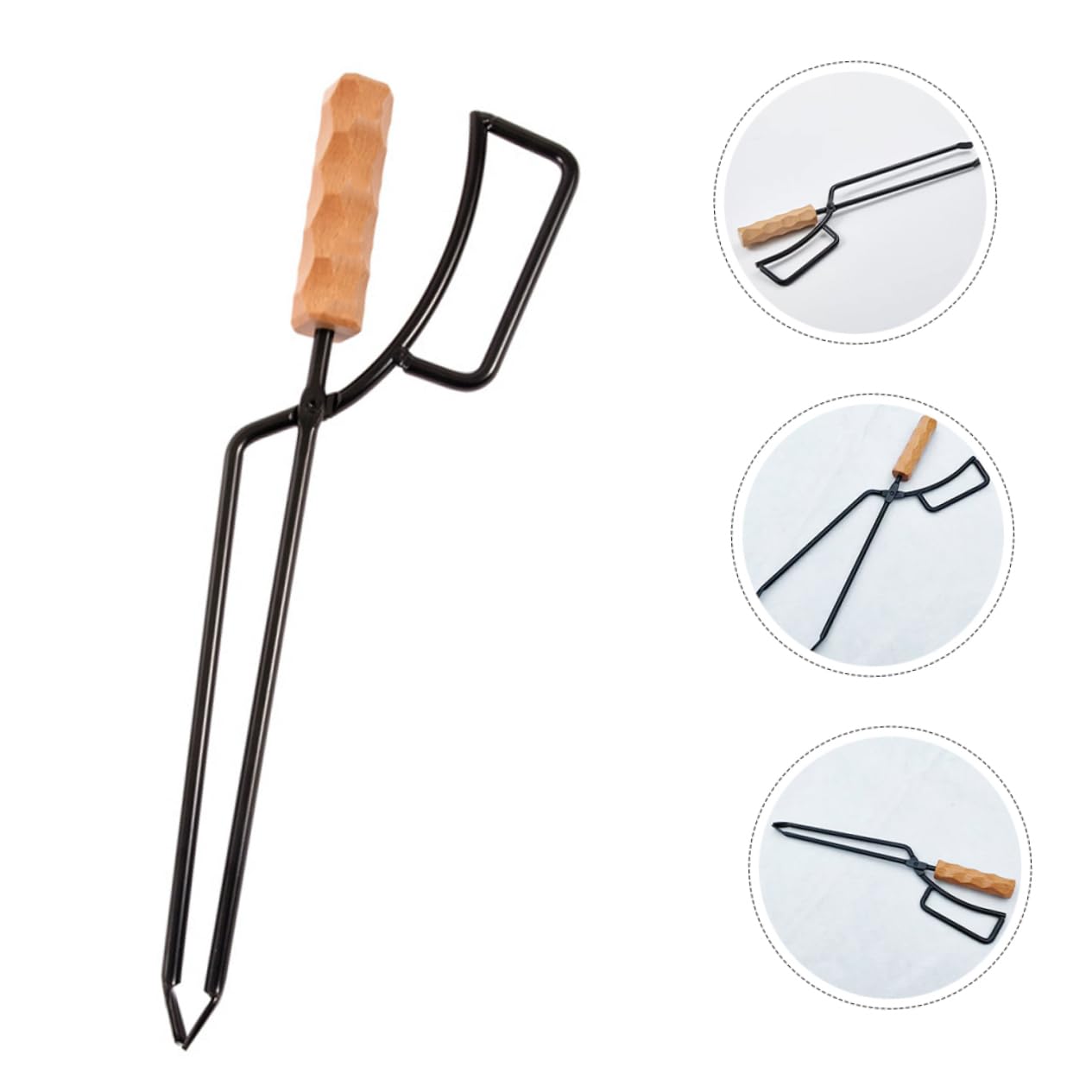Pinza per Carbone da Barbecue e Campeggio Manico in Legno | Ferro Robusto, per Stufa Interno e Picnic, Presa per Legna e Brace, Impugnatura Spessa