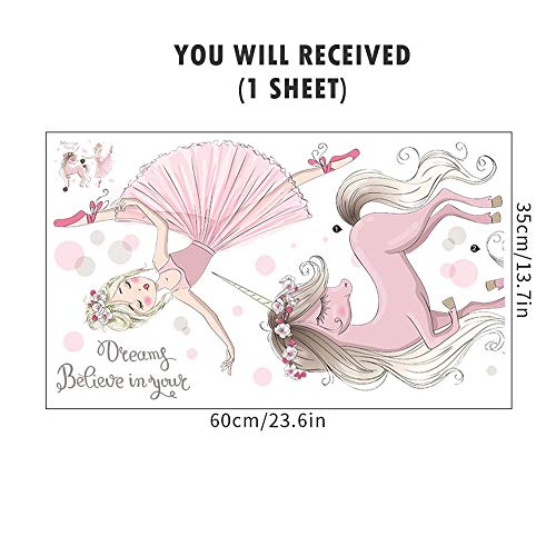 Rofarso Colorful Cute Lovely Wall Stickers For Kids Peel And Stick Removable Wall Decals Diy Decorations Decor For Nursery Baby Girls Bedroom Playroom Living Room (Ballet Girl With Unicorn) #TOP4