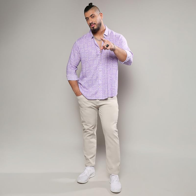 Image of Instafab Plus Men's Shirt for Casual Wear | Spread Collar | Long Sleeve | Button Closure | Plus-Size Fit | Cotton Shirt Crafted with Comfort Fit for Everyday Wear