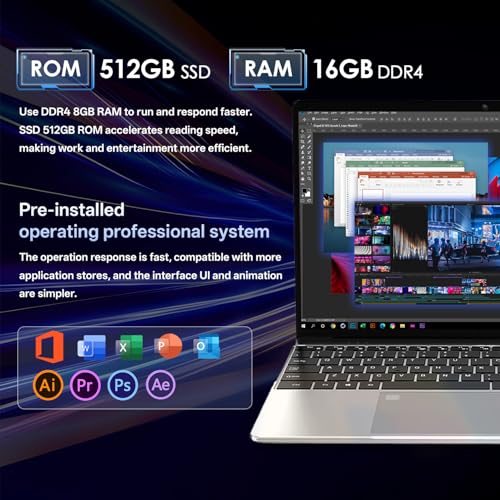 Image of 2025 Thin Laptop Computer - 15.6 inch Business Laptop, Intel N95 (up to3.4GHz),16GB DDR4 RAM,512GB SSD, Fingerprint Unlock,Backlit Keyboard,Lightweight Laptop for Play Gaming &Work & Business Laptop