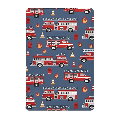 Image of Cartoon Fire Truck Fitted Crib Sheet for Boys Girls Baby Crib Sheet Crib Mattress Sheet Soft Baby Sheets, 52 X 28 in