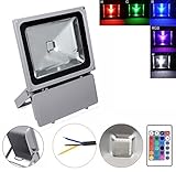 GEROWA Outdoor Security High Powered 100W Waterproof RGB LED Flood Light, Color Changing LED Security Light, 16 Colors & 4 Modes, Remote Control Included, LED Floodlight, Wall Washer Light