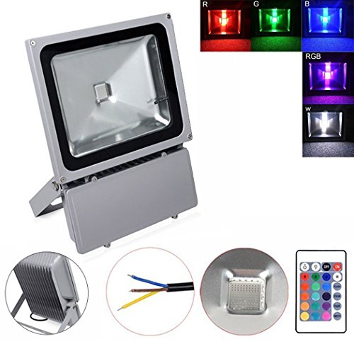 GEROWA Outdoor Security High Powered 100W Waterproof RGB LED Flood Light, Color Changing LED Security Light, 16 Colors & 4 Modes, Remote Control Included, LED Floodlight, Wall Washer Light