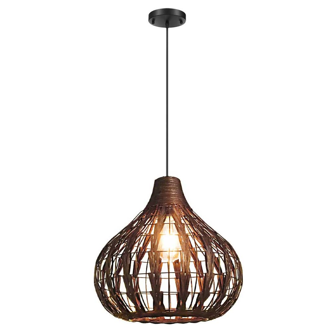 LYMSXAZOU Single Head Flush Mount Ceiling Light Bird's Cage Brown Pendant Shade Cafe Industrial Droplight Lighting Fixture Intricate Rattan Chandelier For Kitchen Island Hallway Hotel Bedroom