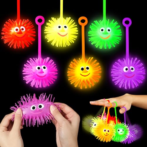12PCS LED Puffer Balls Bouncy Light Up Ball for Kids 4-12 Toy Stress Ball Flashing Sensory Puffer Toy Glow in The Dark for Classroom Stuffers Prizes Bulk Kid Pinata Fillers Back to School Gifts