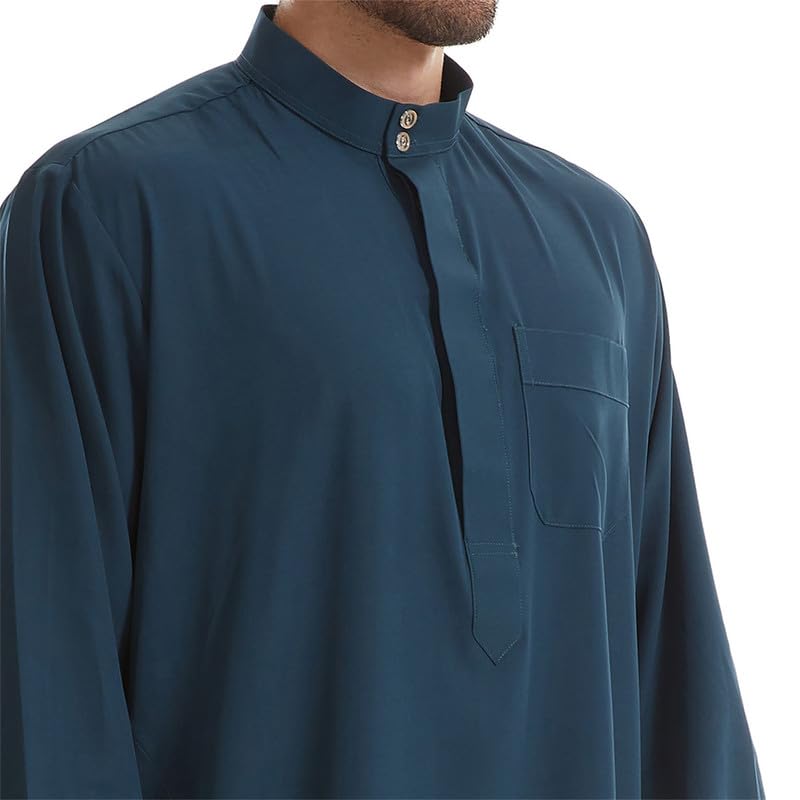 Men's Middle East Dubai Thobe Mens Muslim Long Sleeve Solid Kaftan Robe Saudi Arab Thobe3