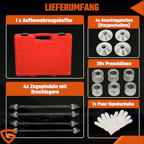 GEARMONSTER 28-TLG Silentlager Satz, Radlager Presse Abzieher Buchsen Werkzeug Druckhülsen Set mit Aufbewahrungskoffer, Abzieher Ausdrücker Montage Demontage für Auto, PKW, LKW