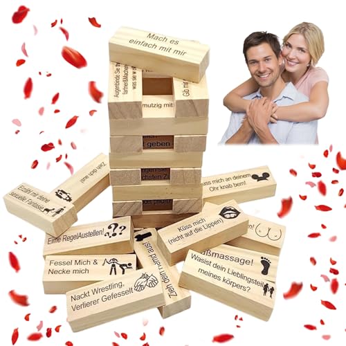 48 Stück Stapelspiel aus Holzblöcken Deutsch Stapelspiel aus Holzblöcken Lust Tower Blocks Super Naughty Block Tower Game Sex Spiele Für Paare-Spiel Zum Valentinstag Paarspiele for Erwachsene