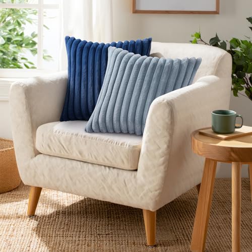 Image of Pallene Faux Fur Plush Throw Pillow Covers 26x26 Set of 2, Luxury Soft Fluffy Striped Decorative Pillow Covers for Sofa, Couch, Living Room, Blue Grey