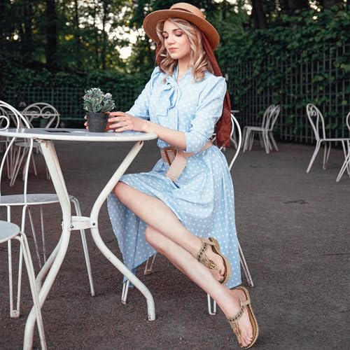 Image of Reimferce Sandals Women Dressy Flats: Comfortable Breathable Bohemian Flat Sandals - Anti-slip & Adjustable Strap for Summer Casual Flip Flops