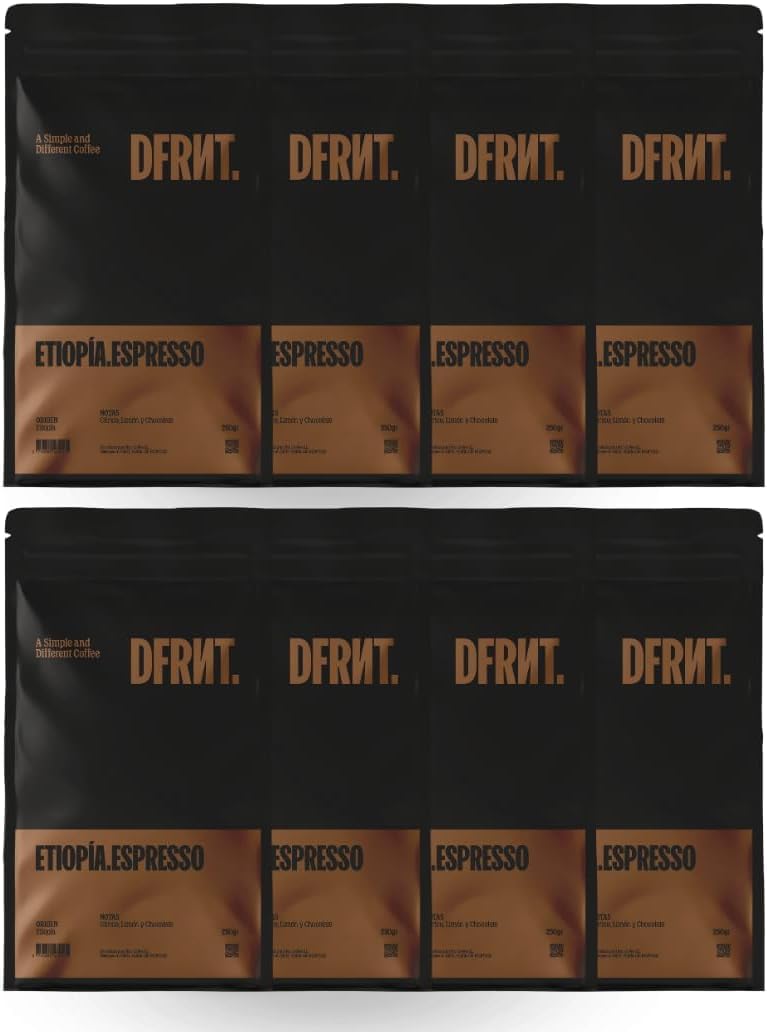 DFRNT. Etiopia Heirloom 8 x 250 g – Caffè di specialità in grani (86 Punti SCA) – 100% Arabica – Note di agrumi, limone e cioccolato – Ideale per espresso – Tostatura recente in Spagna
