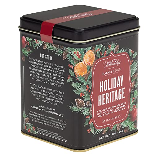 Harney & Sons Holiday Heritage Colonial Williamsburg Blend | Black Tea with Warm Apple, Cinnamon, and Orange Peel,20 Count (Pack of 1)