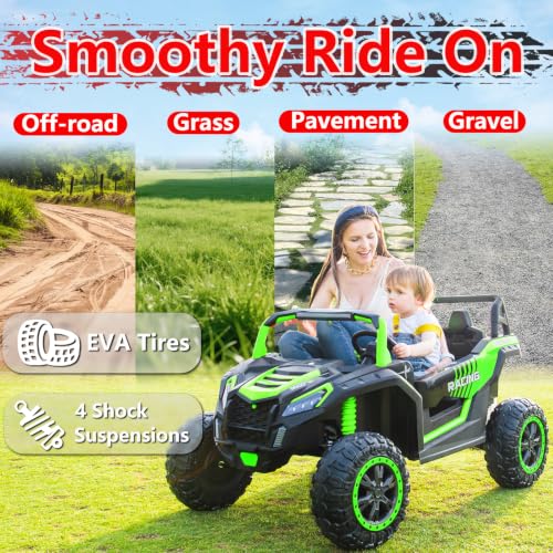 Image of NEWQIDA XXXL 2 Seater 24V Ride On Toys 4x200W Kids Side by Side UTV, Green