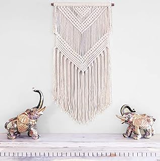 Boho Macrame woven Wall Hanging Beige 16 in x 36 in Modern Bohemian