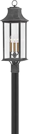 Hinkley Adair Three Light 4W LED Outdoor Post Mount, Aged Zinc w/Clear Glass