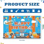 Cartoon Orange & Blue Theme Birthday Backdrop, 152x93cm/5x3FT Event Photo Banner for Kids Birthday Party Baby Shower & Teacher Themed Party Supplies - Image 2