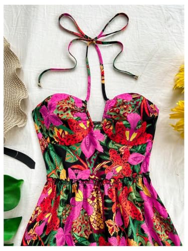 Image of Floerns Women's Floral Sleeveless Halter Milkmaid Boho Mini Dress