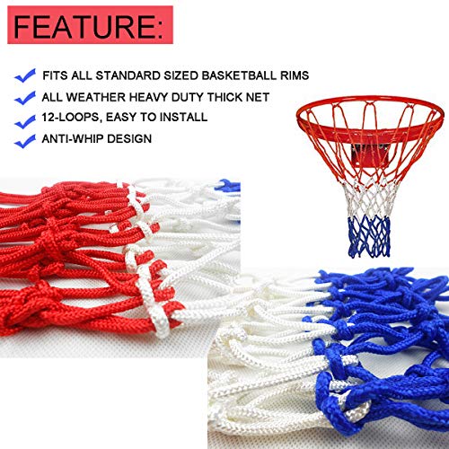 Basketball Net,Dourr Basketball Net Replacement 2 Pcs All-Weather Heavy Duty Outdoor/Indoor Net (12 Loops) (Red+White+Blue) #TOP2
