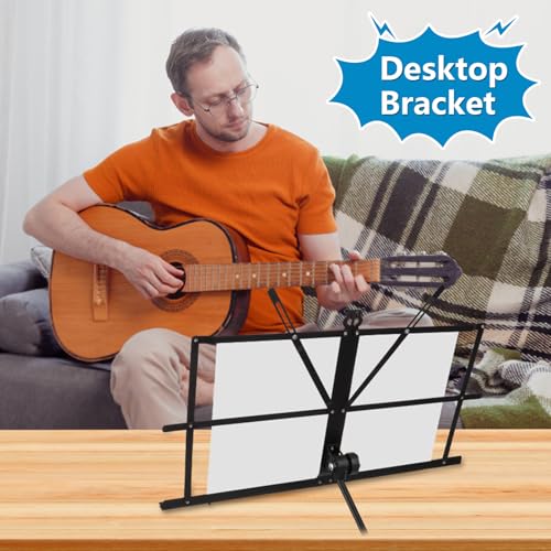 Image of Foldable Stable Music Stand & Table Stand 2 in 1 Dual Use, Height Adjustable Music Stand with Waterproof Carry Bag, Music Holder for Children and Adults, Music Stand Black