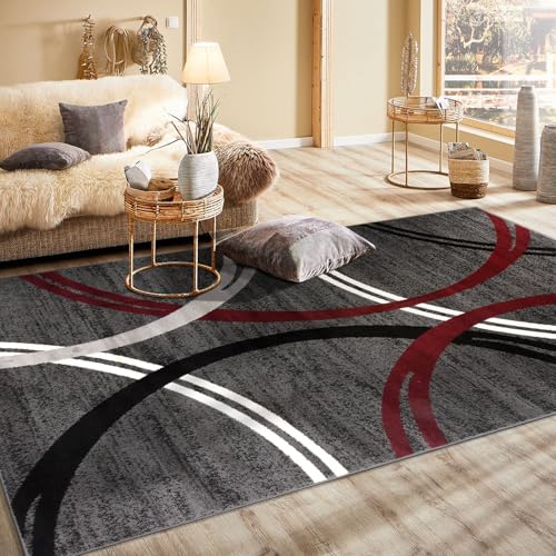 Rugshop Modern Wavy Circles Design Area Rug 6'6" x 9' Red