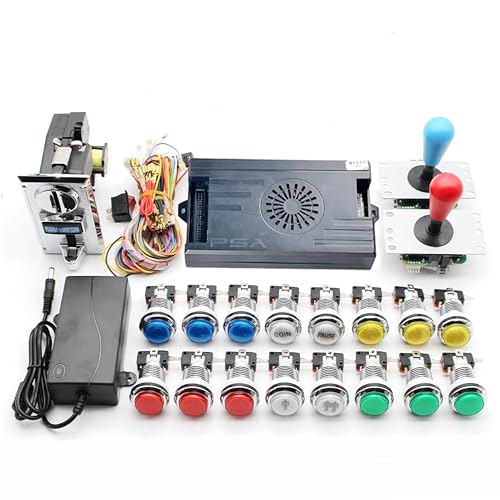 Kit de Saga DX 9800 en 1 para copiar SANWA, joystick con botón LED chapado en cromo, aceptador de monedas, gabinete para máquina de arcada con tutorial (multicolor)