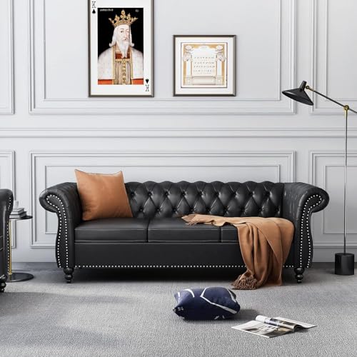 Image of Royale Curved Arm Tufted Three Seater Elegant Wooden Base Sofa in Wide Extravagant Leatherette Fabric, Gives Luxurious Look for Home /Living Room /Office /Guest Room /Hotels