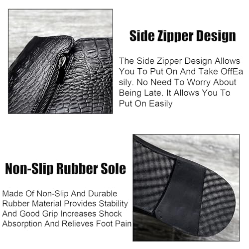 Men's Genuine Leather Alligator Printed Low Heel Ankle Boots Fashion Round Toe Side Zipper Business Dress Booties for Office Work2