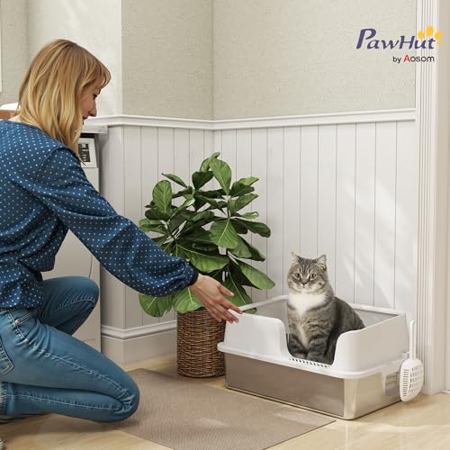 Caja de arena grande para gatos PawHut acero inoxidable miniatura 2