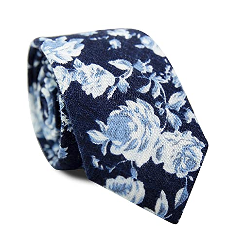 Image of DAZI Men's Skinny Tie Floral Print Cotton Necktie, Great for Weddings, Groom, Groomsmen, Missions, Dances, Gifts.