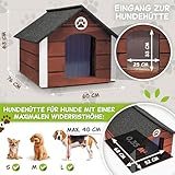 Outentin Hundehütte Outdoor Isoliert - Hundehaus für Mittelgroße Hund - Winterfest und Wetterfest - Hunde Haus für Draußen mit schrägem Dach - Stabile Villa und Moderne Design - 76 x 63 x 60cm-Nuss