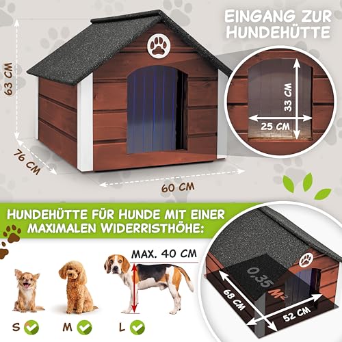 Outentin Hundehütte Outdoor Isoliert - Hundehaus für Mittelgroße Hund - Winterfest und Wetterfest - Hunde Haus für Draußen mit schrägem Dach - Stabile Villa und Moderne Design - 76 x 63 x 60cm-Nuss