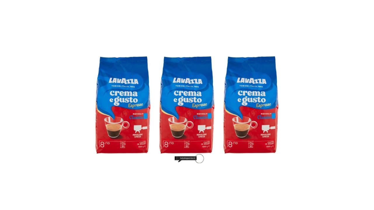 Lavazza Crema e Gusto Espresso Classico, Kaffeebohnen, 3 x 1000g Packungen, mit Schlüsselanhänger, + keyring italy shop service