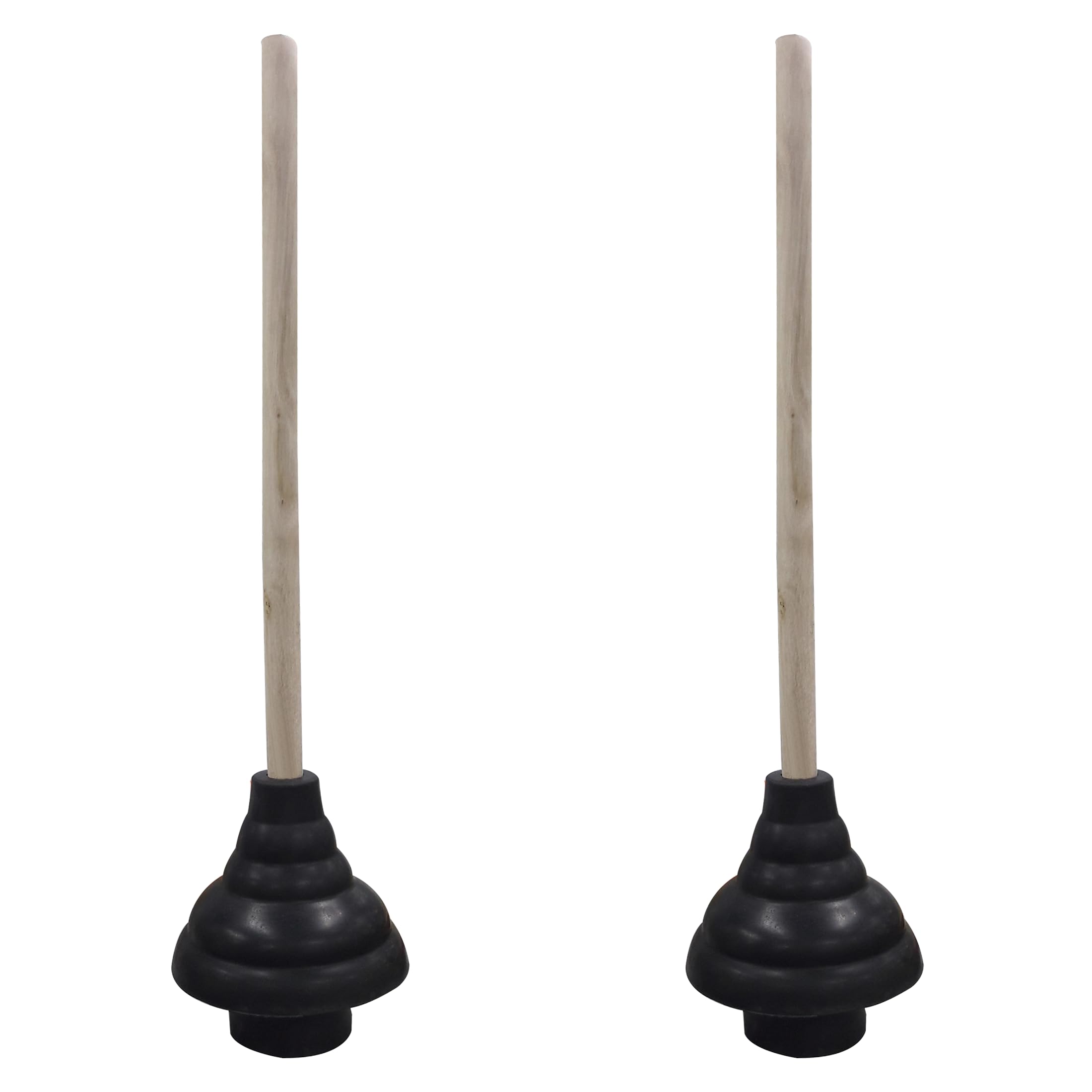 HAUTMEC 2PCS Rubber Toilet Plunger for Bathroom Sink Plunger Toilet Unblocker with 150mm (Dia) Plungers and 450mm Wood Handle for ​Bathroom Sink Drain Kitchen