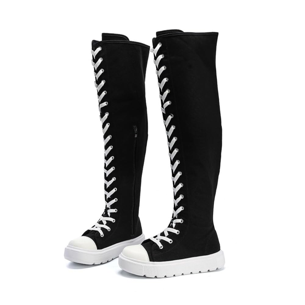 Knee High Platform Emo Boots Canvas Alt Fashion Rave Goth Shoes Grunge Booties Girls Women - Athleisure Y2K