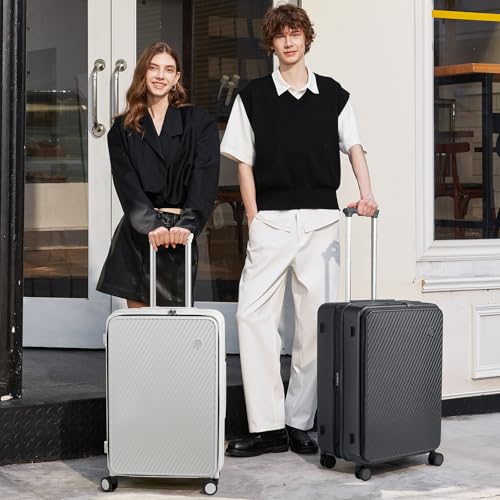 mixi 24 Inch Large Expandable Checked Luggage PC Hard Shell Suitcase Top Opening Rolling Travel Suitcases with Spinner Wheels & TSA Lock, Smoke White2