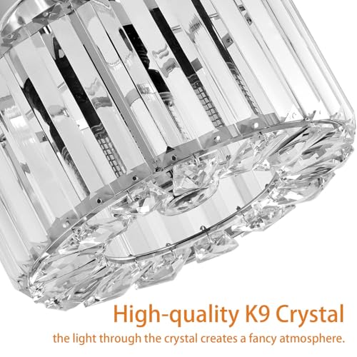Image of FRIDEKO HOME Crystal Ceiling Light - Small Crystal Chandelier Semi Flush Mount Ceiling Light Fixture Modern Lights for Hallway Bathroom Kitchen Entryway (9.05 Inch, Bulb not Included)
