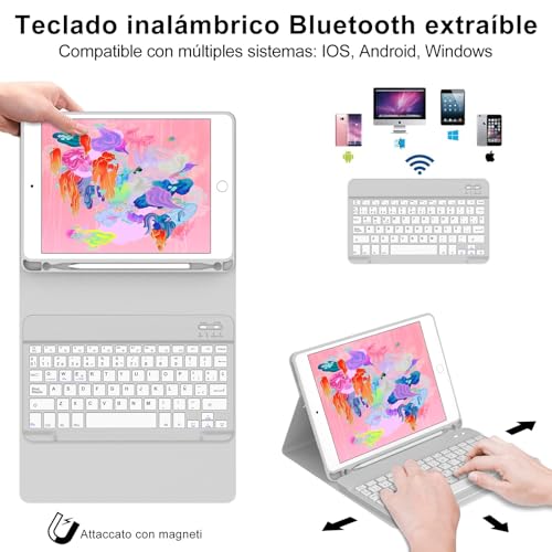 Teclado para iPad 5 Gen 9.7 y Pro 9.7 funda bluetooth QWERTY español gris Ñ 3