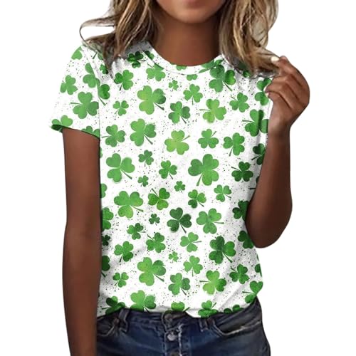 Camisetas de algodón liso para mujer, diseño de trébol verde irlandés, para el día de San Patricio, para otoño, informal, holgada, para el día de San Patricio, camisetas lisas para el día de San