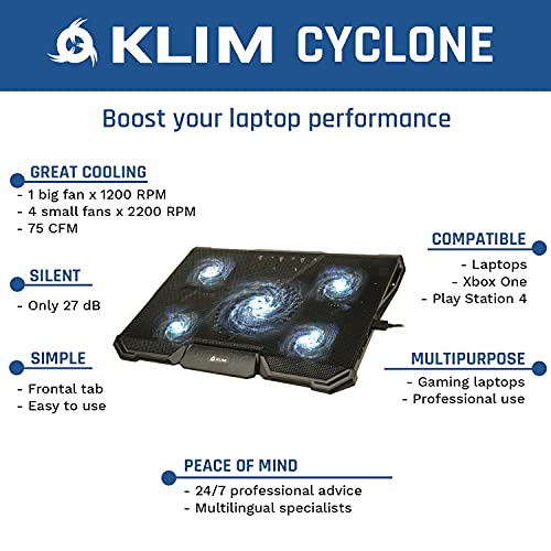 KLIM-Cyclone-Base-Refrigeradora-Portatil-Potente-Refrigerador-Portatil-con-5-Ventiladores-para-Ordenador-Gaming-PS4-PS5-Varias-inclinaciones-Soporte-estable-Blanca-Nueva-Version-2022