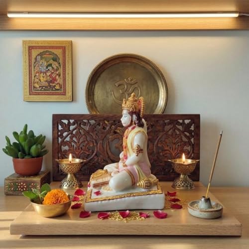 Image of Blessing Hanuman Idol - Multicolor Sitting Bajrangbali Murti with Gada for Home Temple Decor | Lord Hanuman Ji Statue for Strength, Protection & Devotion | Puja Showpiece Gift (10.5 Cm Hanuman ji)