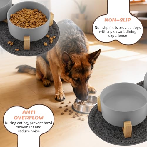 Wozzies 3 in 1 Hundenapf Keramik, 850ML Doppel Futternapf Hund Set mit Rutschschutzmatte, Wassernapf mit Halterung für große Hunde, Kleine und Mittlere Hunde und Erwachsene Katzen