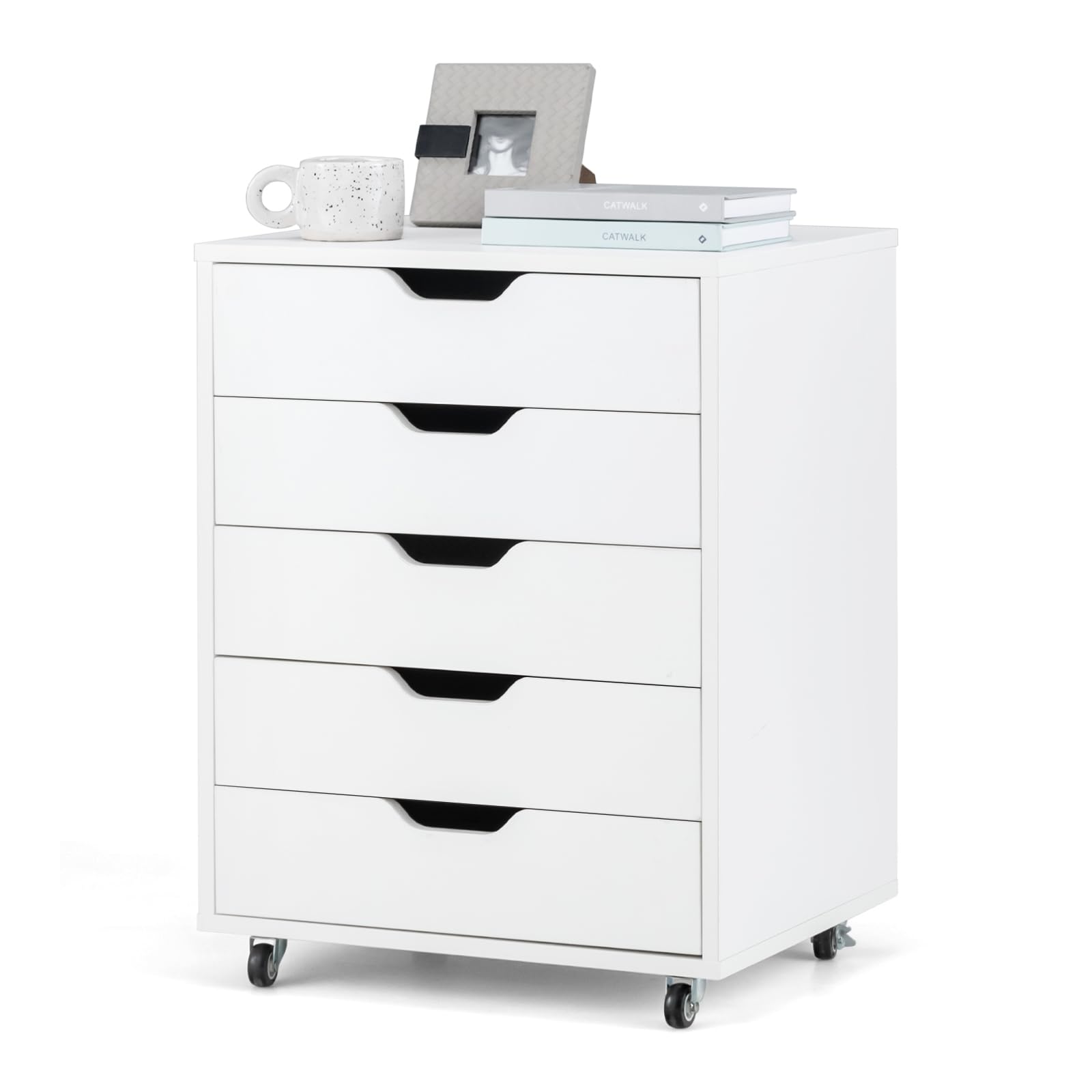 GOPLUS Rollcontainer mit Schubladen, Schubladenschrank mit Rollen, Griffmulden, mobiler Aktenschrank, Bürocontainer Rollschrank für Schlafzimmer Arbeitszimmer & Büro, 48 x 39,5 x 65,5 cm (Weiß)