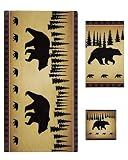 Bear Bath Towels Set - Soft Absorbent Bathroom Towels, Cabin Forest Animal Microfiber Bath Towels, R