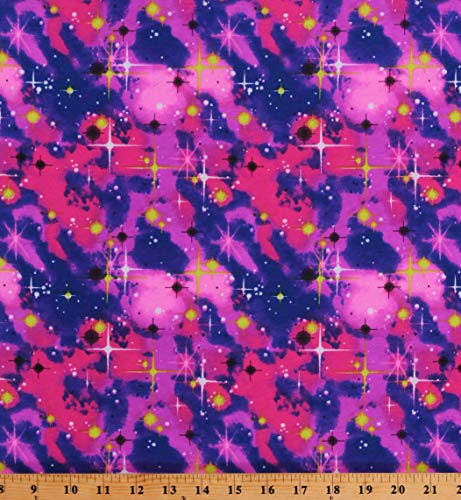 T-Shirt Knit Galaxy Print Stars Space Bright...