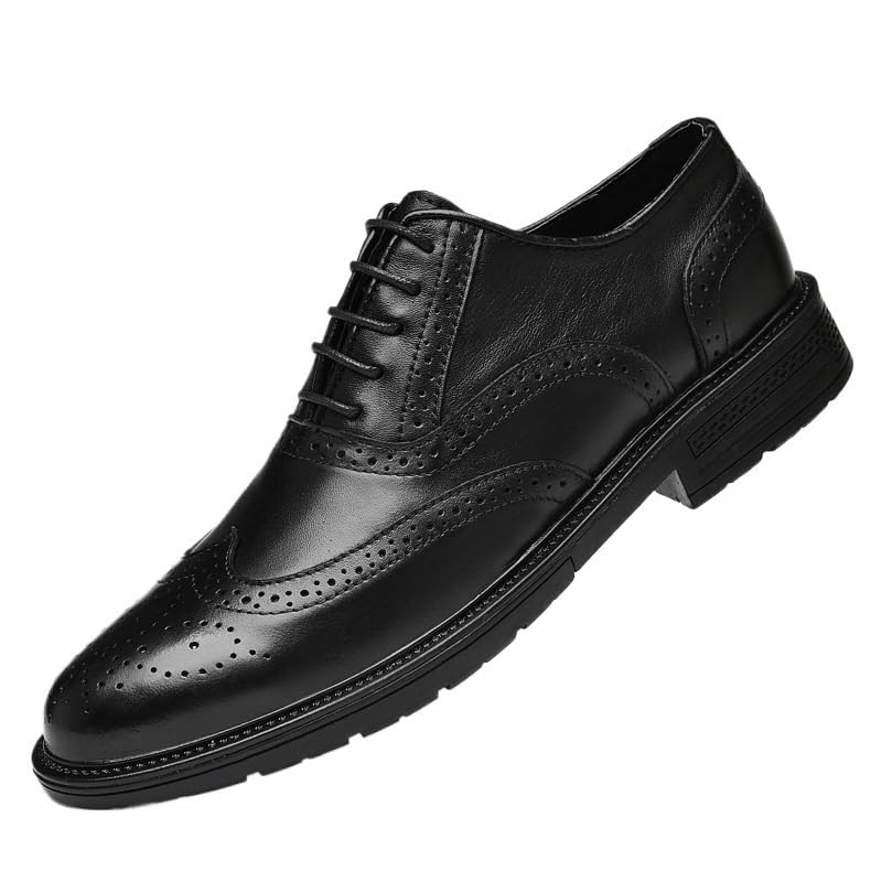 Men's Casual Business Oxford Dress Shoes Formal Pointed Toe Tuxedo Derby Shoes Leather Lace up Leather Lined Perforated Dress Oxfords Shoes for Men