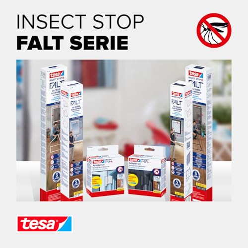 tesa Insect Stop FALT Tür - Faltbarer Alu-Rahmen mit Fliegengitter für Türen - mit verstellbarem Teleskoprahmen - Weiß - 80 cm x 170 cm bis 100x cm x 220 cm