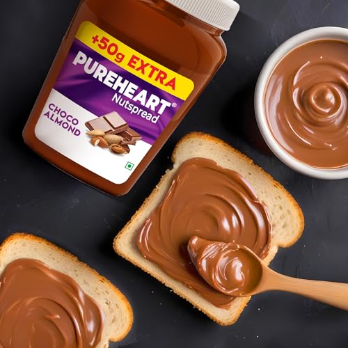 Image of PUREHEART Choco Almond Nut Spread (350 +50 gm Extra) | Nutty, Smooth and Creamy Chocolate Almond Spread for Breakfast - No. 1 Exporter of Roasted Nuts