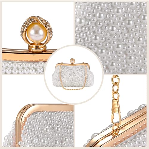 Image of FALETO Pearl Clutch Bag for Women Evening Wedding Party Bridal Handbag Ladies Beaded Clutch Purse for Party