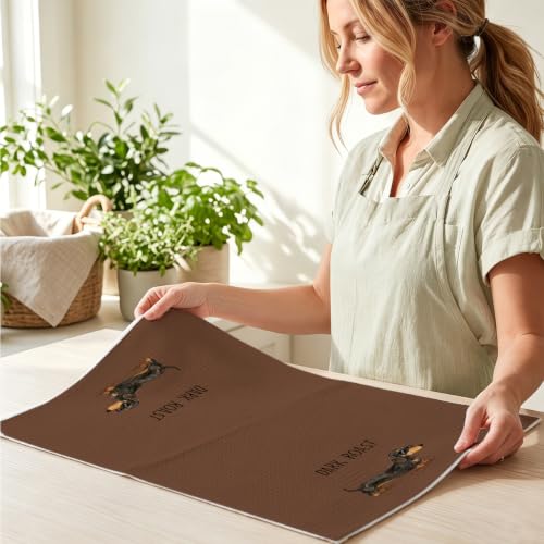 Image of 3 Pcs Coffee Dachshund Kitchen Towels, Funny Dachshund Reusable Dish Towels