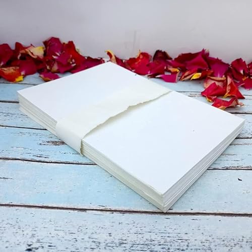 Deckle Papers A5 300 Gsm Card Stock Made Of Handmade Paper All Occasion Card Stock. Hand Written Invitation Cards Blank Card Stock Diy Play Cards. Size-5.8X8.3 Pack Of-50 Ivory White #TOP6